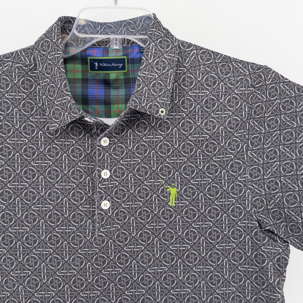William‎ Murray Mens Medium Polo Shirt Gray Geometric Print Golf Performance Top
